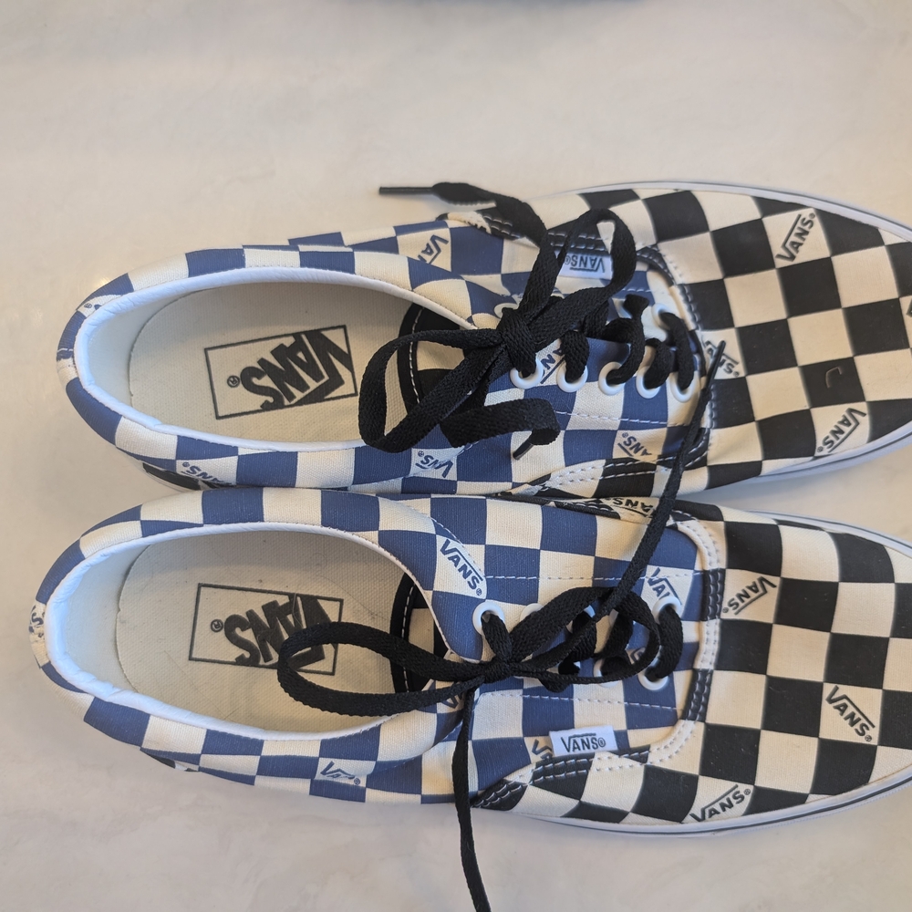 Vans Blue and Black Checkerboard Sneakers